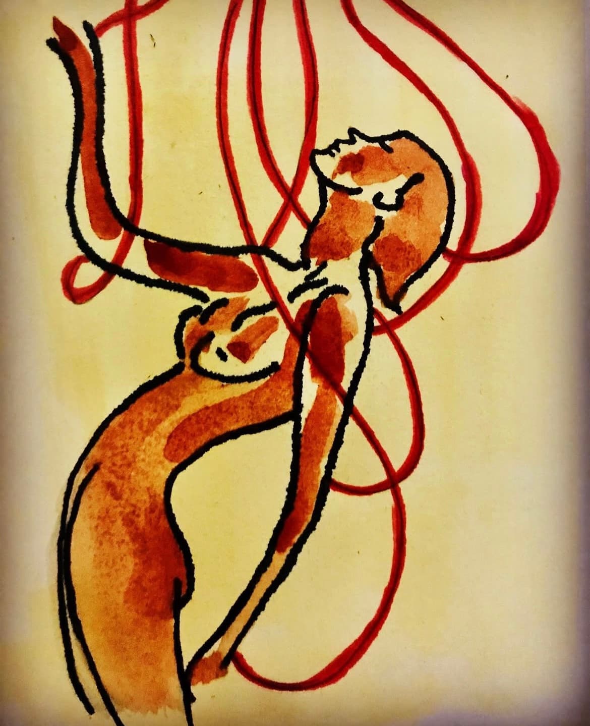 Unravelling — Ink and wash on paper by Ishara Dahanayake